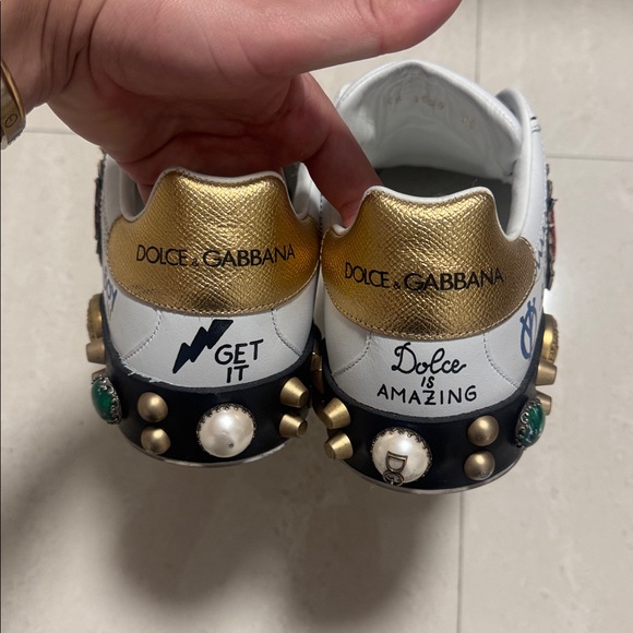 White Sneakers with Heart and Gold Accents